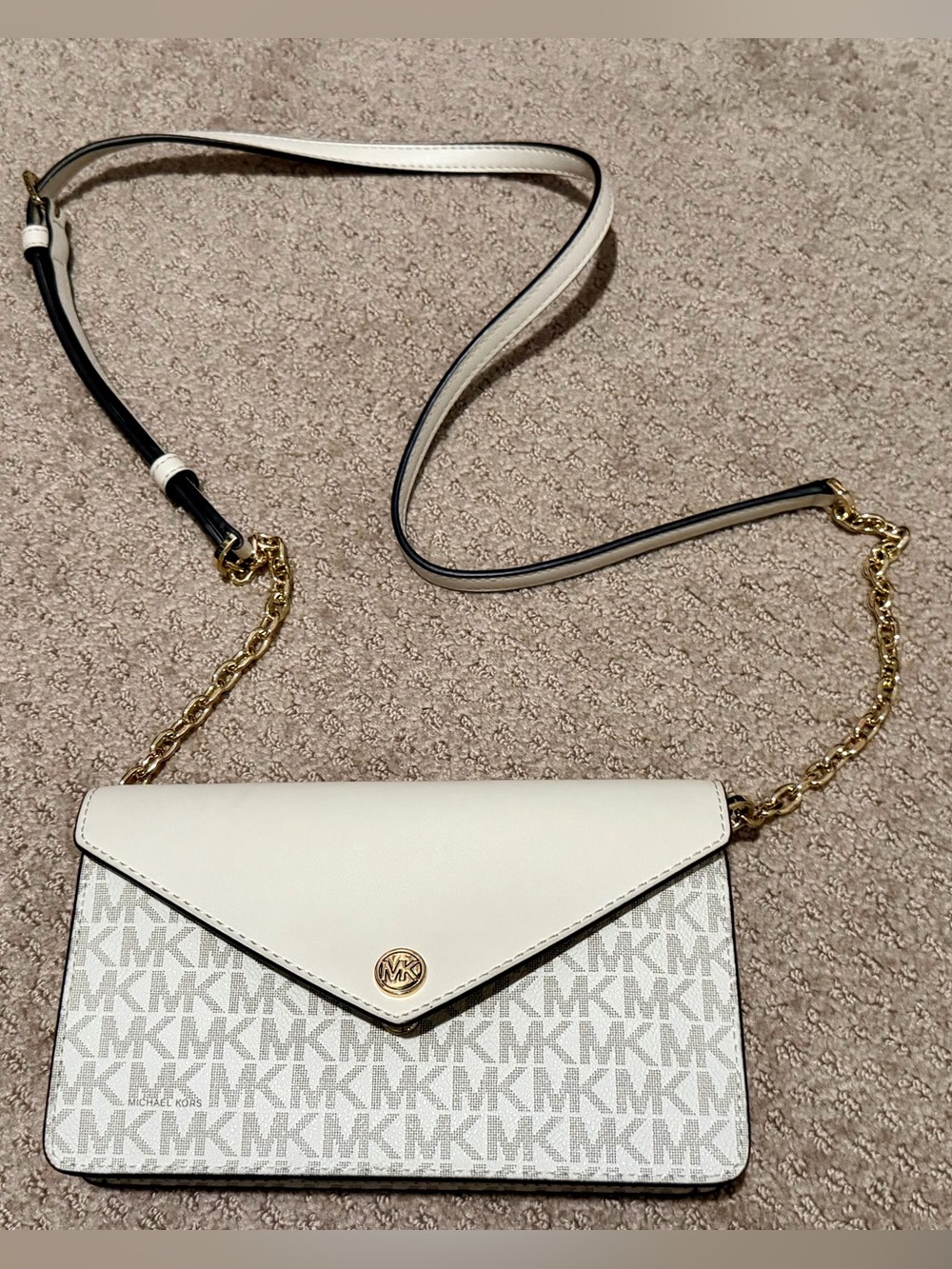 Michael Kors White and Light Gray Signature Crossbody Wallet